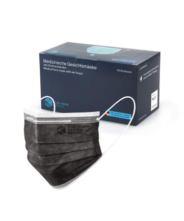 Curt Maria Medical 50 pieces of medical face masks made in germany mouth protection 3-layer with ear loops for single use black