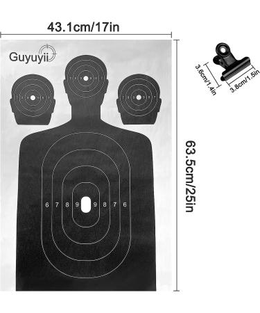 Shooting Targets Paper - 50 Sheets - 17x25 in - Silhouette Design - Ideal for Rifle, Gun, Airsoft - Includes 4 Metal Hinge Clips - Target Practice Essential - Buy Online on SooperMarket.com