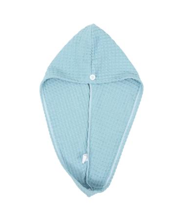 Hair Drying Towel Hair Turban Towel with Button Waffle Long Hair Head Turban Wraps Shower Turban for Women Wet Hair Blue