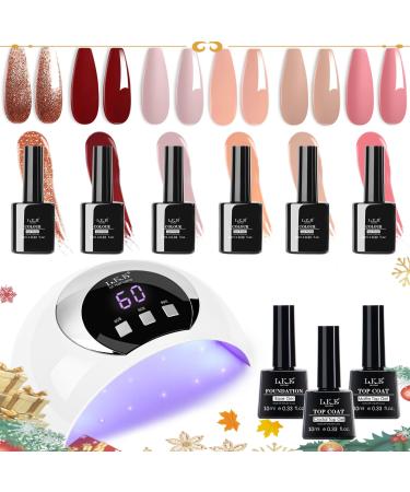 Gel Nail Kit 6 Colors Gel Nail Polishes Set with 54W UV Lamp for Gel Nails Glossy & Matte Top and Base Coat Pink Gray White Gel Nail Polish Set with Lamp Starter Kit for Nail Art DIY at Home