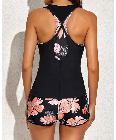 Yonique Women's 3-Piece Athletic Tankini Swimsuit Set - X-Large Pink Floral & Black - Buy Online on SooperMarket.com
