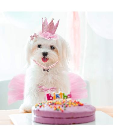GAGILAND Dog Birthday Outfit - Pink Puppy Tutu Set with Adorable Hat and Necklace for Small Girl Dogs - Buy Online on SooperMarket.com