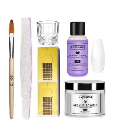 lofuanna Acrylic Nail Art Kit  30g Clear Acrylic Powder 40ml Liquid Monomer Nail Extension Tools Set for Nail Art Starter Kit with Nail Brush Nail Forms nail file glass cup set1