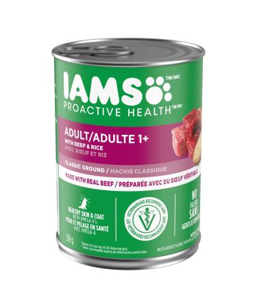 IAMS Proactive Health Wet Dog Food Adult Beef & Rice Classic Ground 369g Can (12 Pack) Pate Beef & Rice 369 g (Pack of 12)