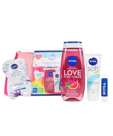 Nivea RAINBOW DREAMS 5PC Gift Set (250ML GAPEFRUIT SHOWER GEL 75ML CREAM & 2X7.5ML FACE MASK & BAG )