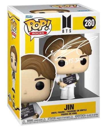 BTS Jin #280 Facsimile Signed Reprint Laser Autographed Funko POP! Rocks Figurine with Protector Case