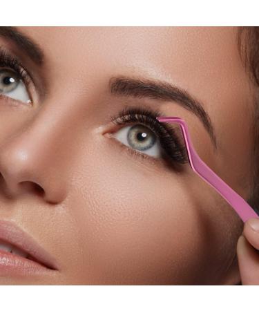Eyelash Applicator Tool - 2 in 1 Double Ended Lash Tweezers with Comb, Curved Nipper - Pink - Buy Online on SooperMarket.com