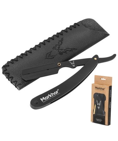 MARKHOR Cut Throat Razor Kit Matte Black Straight Razor Professional Barber Razor Premium Quality Straight Edge Razor Moustache & Beard Shaving Razor Single Blade Razor