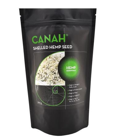 Canah Natural Hemp Seed Raw Shelled (Hulled) Hearts 500 g Vegan High in Protein Fiber Omega 3 & Omega 6 Amino Acids Vitamins and Minerals Certified Kosher + Free Bonus Recipes 500g