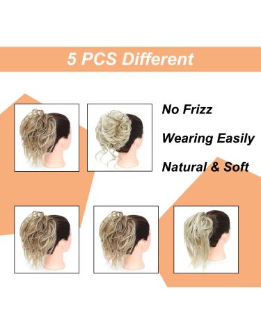Fulang Hair 5-Pack Large Wavy Bun Parts with Rubber Bands - Perfect for Hair Updos & Extensions | Messy Bun Hair Ties for Women - Buy Online on SooperMarket.com
