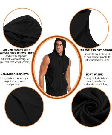 Babioboa Men's Tank Top Gym Hoodie - Sleeveless Fitness Bodybuilding Muscle Shirt with Pockets - Black L - Buy Online on SooperMarket.com
