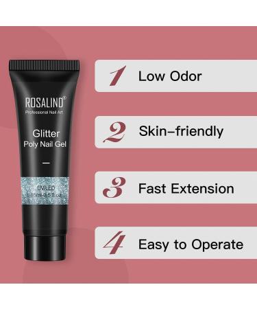 ROSALIND Blue Glitter Poly Nail Gel Set - 6PC 15ML Colors for Super Shiny Diamond Nail Extensions - Easy & Trendy Gel Nails for Beginners - Buy Online on SooperMarket.com