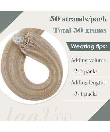 LAAVOO Microring Extensions - Real Hair Blond 50cm Cold Fusion Micro Loop Extensions (Ashblond #18/613) | 50g Package - Buy Online on SooperMarket.com