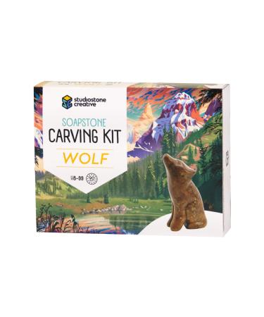 STUDIOSTONE CREATIVE Wolf Soapstone Sculpture Stone Carving DIY Arts Crafts Kit Kids Adults
