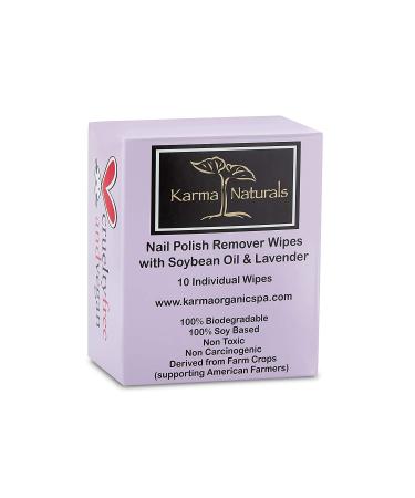 Karma Organic Natural Nail Polish Remover Wipes - 100% Soy Based, Non-Toxic, Vegan, Cruelty-Free - Pack of 10 - Buy Online on SooperMarket.com