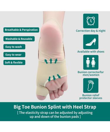 DYKOOK Bunion Corrector & Big Toe Straightener with Heel Strap for Pain Relief - 1 Pair Split Toe Separator for Hallux Valgus Corrector - Non-slip Bunion Protector - Beige (Small) - Buy Online on SooperMarket.com