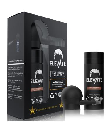 ELEVATE Hair Perfecting 2-in-1 Kit (MEDIUM BROWN) Set Includes Natural Hair Thickening Fibers & Spray Applicator Pump Nozzle | Instantly Conceal & Thicken Thinning or Balding Hair Area for Men & Women