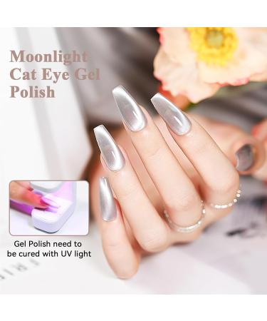 MIZHSE Moonlight Cat Eye Gel Polish 10ml - Magnetic Shimmer Crystal Gel Silver Blue Aurora Manicure Set for DIY Nail Art - Best for Home Salon - Buy Online on SooperMarket.com