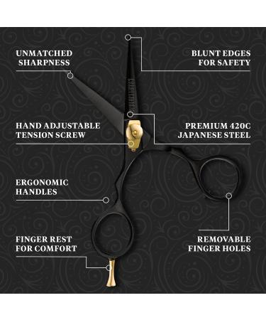 5.5 Ontaki Premium Hand Forged Japanese Steel Scissors for Hair Beard & Mustache - Bartscher Black Trim Tool - Buy Online on SooperMarket.com