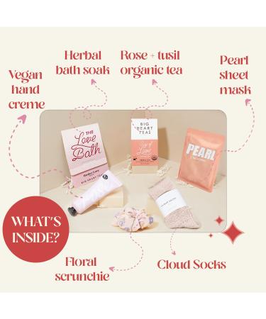 Unboxme Gift Basket for Women - Relaxation & Self Care Package with Vegan Hand Cream, Pearl Sheet Mask, Herbal Bath Soak, Rose Organic Tea, Fluffy Socks, Floral Scrunchie & Warm Hugs Card - Buy Online on SooperMarket.com