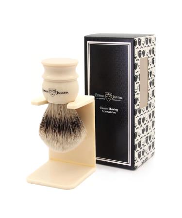 Edwin Jagger 1EJ467SDS Silver Tip Badger Shaving Brush with Stand - Imitation Ivory | Premium Shaving Brush for Men - Perfect for Creams & Soaps - Buy Online on SooperMarket.com