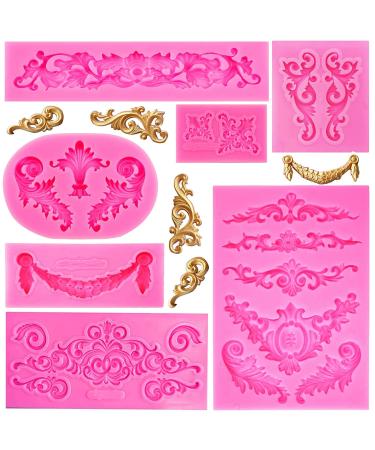 Baroque Style Silicone Molds  Curlicues Scroll Lace Fondant Molds  Vintage Relief Flower Mould Filigree 3D Clay Mold for Gummy Sugar Cookie Pastry Chocolate Mold for Clay Cupcake Topper Decor(7Pcs)