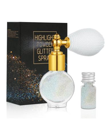 AOOWU Glitter Powder Spray Shiny Body Glitter Spray for Women Highlighter Loose Powder Spray Shimmer Sparkle Pearl Powder Makeup Spray for Body Hair Face and Clothing Colorful Silver