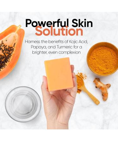 Kojic Acid Soap for Hyperpigmentation - Brightening Papaya & Turmeric Cleanser for Face & Body - Reduces Acne Scars & Evens Skin Tone - All Skin Types - Made in USA - Buy Online on SooperMarket.com