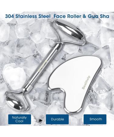 Stainless Steel Face Roller & Gua Sha Tool | Anti-Aging Skin Care for Puffiness & Wrinkles - Buy Online on SooperMarket.com