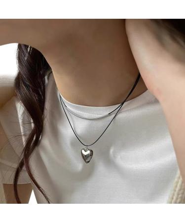 Shop Oralgos Fashionable Heart Pendant Necklace - Double-Layer Leather Cord Adjustable Women's Accessory - Buy Online on SooperMarket.com