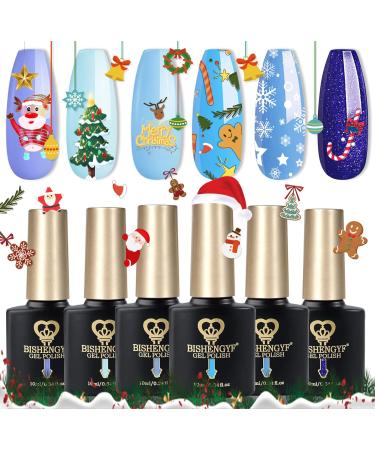 BISHENGYF Christmas Gel Nail Polish 6 Pieces Nail Polish Set Blue Sky heart of the ocean Nail Polish Set for Christmas Nail Decaration Soak LED Nail Art DIY Home Salon 10.0 milliliters D-Blue