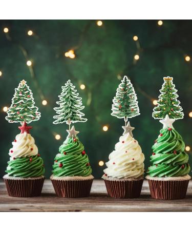 Whaline 48Pcs Christmas Tree Cupcake Toppers 4 Designs Watercolor Cake Decor Assorted Xmas Green Cupcake Toppers for Birthday Winter Holiday Party Supplies - Buy Online on SooperMarket.com