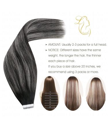 Autumn Deal: LAAVOO 16 Real Hair Tape Extensions - Black Ombre Silver Seamless Skin Weft (50g/20pcs) - Buy Online on SooperMarket.com