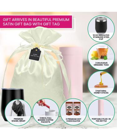 Women's Gift Set: Portable Kettle, Organic Tea, Honey, Hot Cocoa, Coffee, Pashmina Shawl | Birthday Basket for Friendship, Self-Care, Teacher, Mom - Buy Online on SooperMarket.com