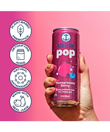 Health-Ade Pop Soda: Prebiotic Seltzer with Real Fruit Juice | Gut Health Support, Fiber Rich, Low Calorie | Plant Based, Organic, Vegan | Pomegranate Berry Flavor - 8 Pack (12 Fl Oz Cans) - Buy Online on SooperMarket.com