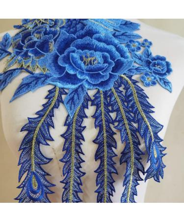 Peacock Flower Embroidered Lace Neckline Collar | Warm Tones Floral Brown Leaf Applique | Sewing Applique Patches | ZALALAA (Blue C) - Buy Online on SooperMarket.com