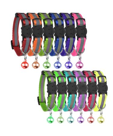 GingerUPer Cat Collars Quick Release Reflective Cat Collars with Bells and Safety Release Adjustable 8-12" to Fit All Domestic Cats(12 Pack)