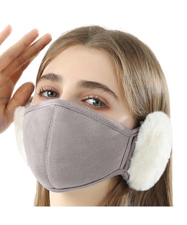 Facynde facial and ear protection- cute face cover in a cloud shape with ear warmer made of rabbit fur soft ear protector slim face cover plush-winter face cover for gray