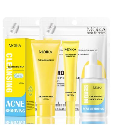 Skincare Set for Acne Prone Skin Anti Acne Skin Care Sets & Kits Skincare Gift Set with Cleanser- Serum- Essence Gel- Mask*2 Acne Remove Oil Control Facial Kit Hydrate Shrink Pore Sooth Redness