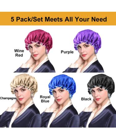 5pcs Double Layer Reversible Satin Bonnet for Black Women - Large Drawstring Silk Hair Cap for Curly Hair and Braids - Buy Online on SooperMarket.com