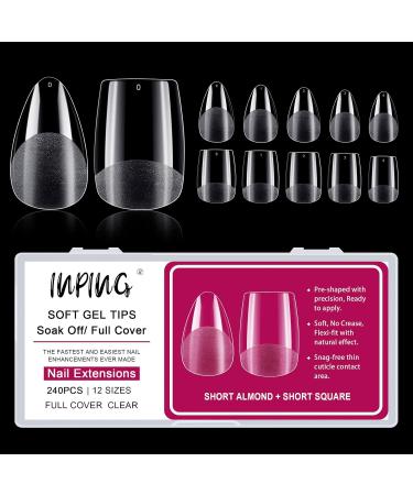240pcs Short Almond & Square INPING Soft Gel Full Cover Nail Tips - French Acrylic Fake Nails for Manicure Salons - Pre-Shaped Mix Artificial Clear Gel Extensions with Box - Buy Online on SooperMarket.com