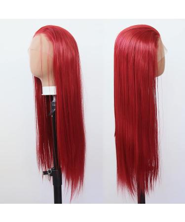 Towarm Dark Red Synthetic Lace Front Wig - Long Straight Heat Resistant Fiber Hair for Black Women - Cosplay/Daily Wear - Red - Buy Online on SooperMarket.com