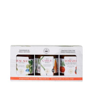 Royal Botanical Gardens Kew Savoury Favourites Includes: Hot Garlic Pickle Spicy Tomato and Caramelised Onion Chutney and Real Ale Chutney 3 x 100 g Gift Box