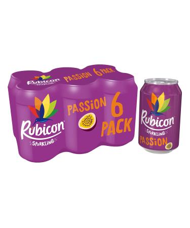 Rubicon Sparkling Passion Flavoured Fizzy Drink with Real Fruit Juice Handpicked Fruits for a Temptingly Intense Taste "Made of Different Stuff" - 6 x 330ml Cans Passion Fruit 330ml | 6 Cans