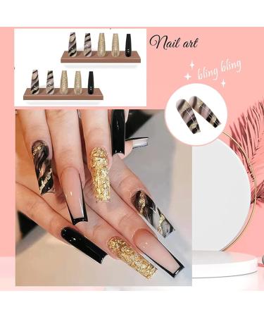 Black Marble French Tip Press On Nails Long with Gold Foil - 24Pcs - Buy Online on SooperMarket.com