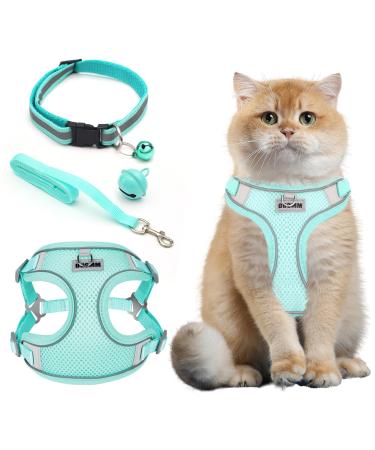 MOSTFUN Cat Harness and Lead Set Escape Proof Cat Kitten Harness for Walking Soft Mesh Small Cat Dog Harness with Leash Adjustable Reflective Stripe and Leash Set for Small Medium Cats Pets Green S