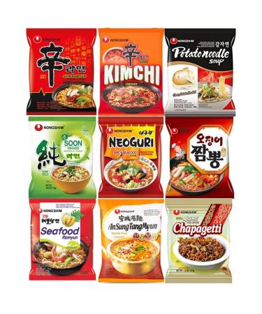 NongShim Instant Noodle Soup Ramyun Ramen Assorted 5 Different Flavours (Pack of 10) by CNMART