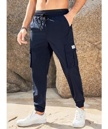 Elegancity Mens Cargo Trousers Regular Fit Drawstring Sweatpants with Pockets (38-46) - A-blue - Buy Online on SooperMarket.com