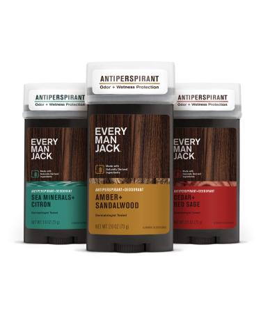 Every Man Jack Men s Assorted Antiperspirant Deodorant - Stay Fresh with Antiperspirant Men s Deodorant - Odor Crushing Long Lasting Plant-Based and No Harsh Chemicals - 2.6 oz - 3 Pack Variety Pack