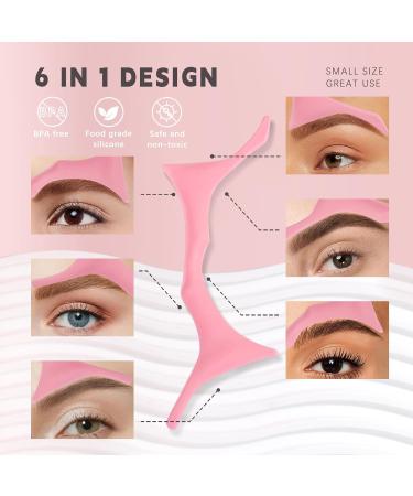 Silicone Eyebrow Stencils - 6 in 1 Reusable Templates for Easy Brow Stamp & Eye Makeup - Perfect for Beginners - Pink - Buy Online on SooperMarket.com